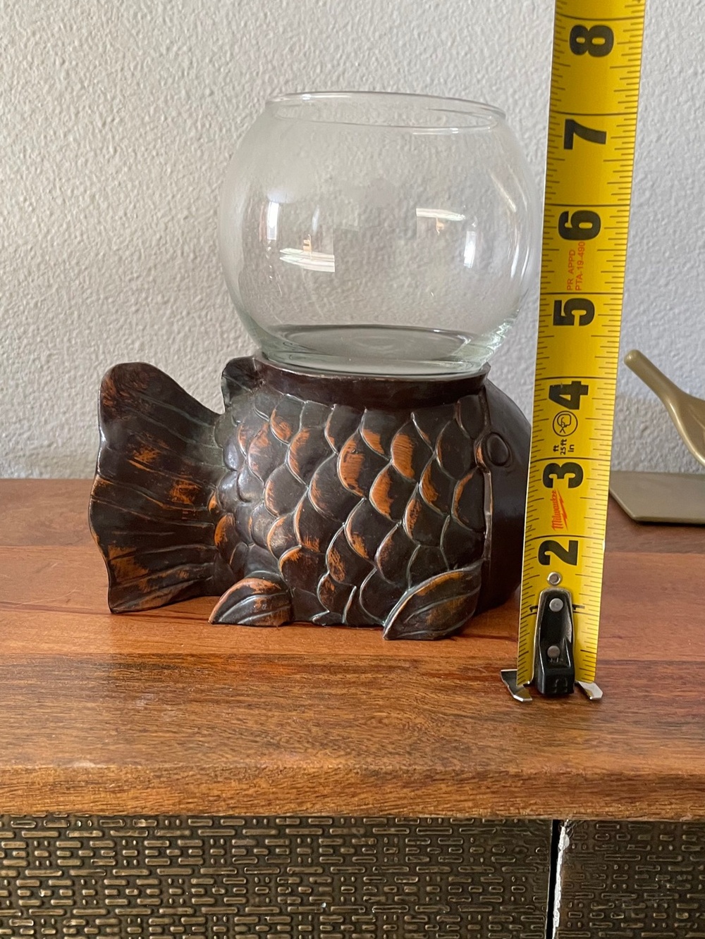 Vintage Japanese Koi Ornate Carved Fish Bowl Stand with Bowl - Picture 10 of 11